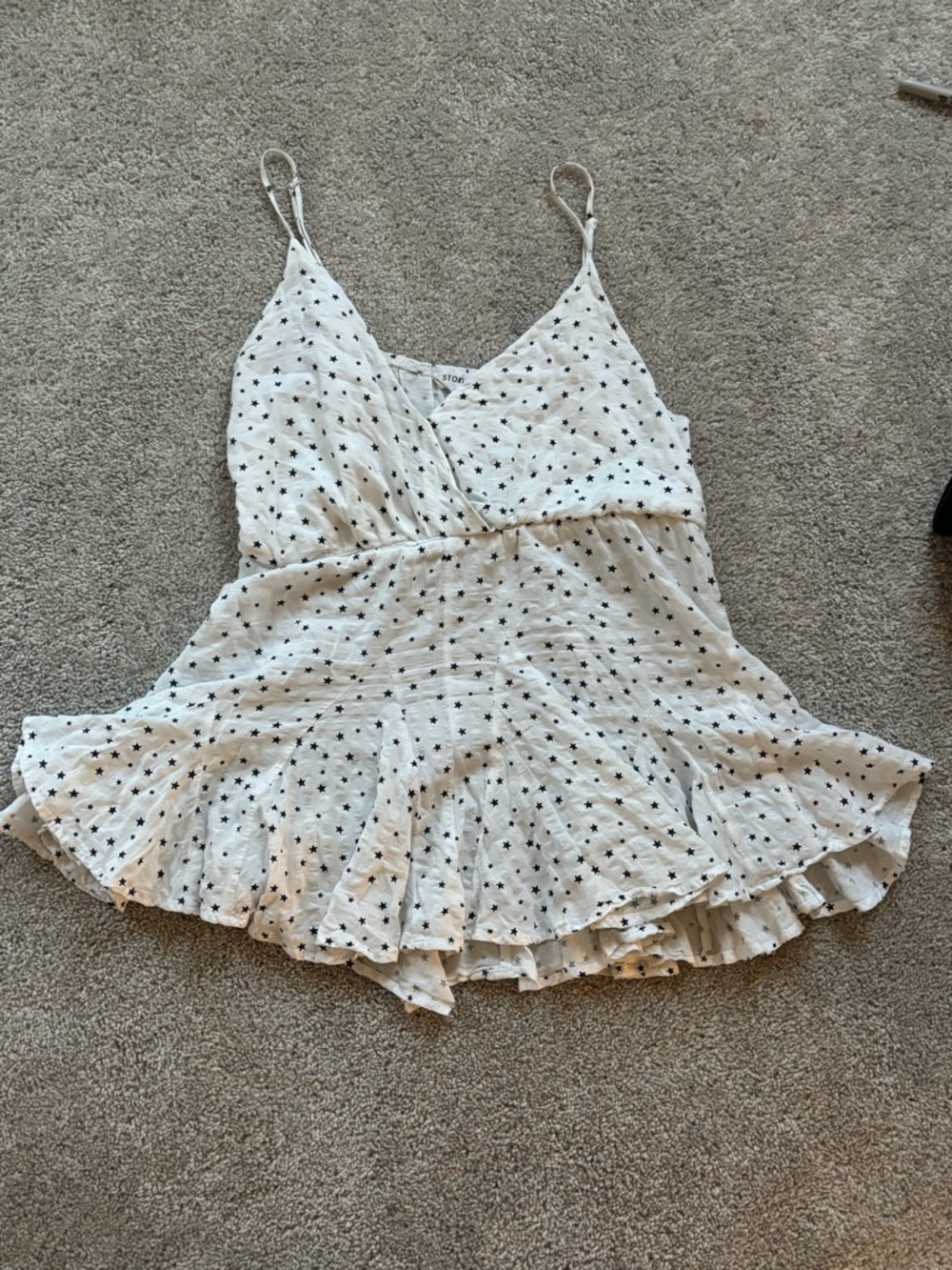 Storia White Star-Print Spaghetti Strap Chemise